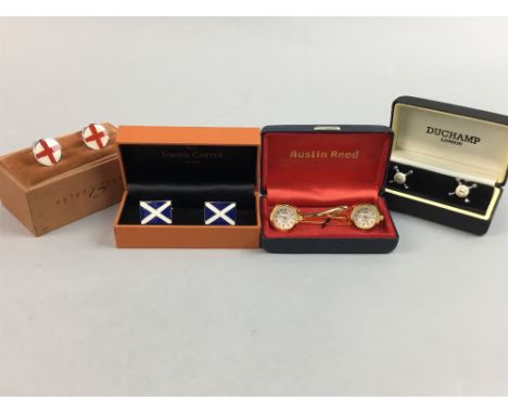 COLLECTION OF VARIOUS CUFFLINKS, along with a Seiko watch and a hip flask
