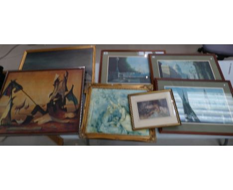 A collection of framed prints to include 3 large Felix Kelly items, smaller Sir Russell Flint item, large Sir Russell Drysdal