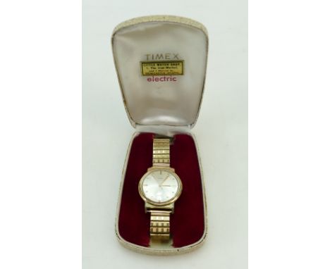 Timex 1960s Electric gold plated wristwatch with expandable gold plated strap, with guarantee and box (not working)