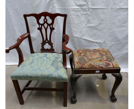 Chippendale style carver arm chair and Chippendale style ball and claw mahogany dressing stool (2)