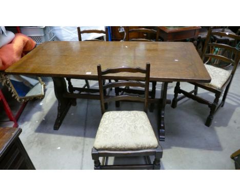 20th Century oak refectory dining table and 4 ladder back dining chairs (5)