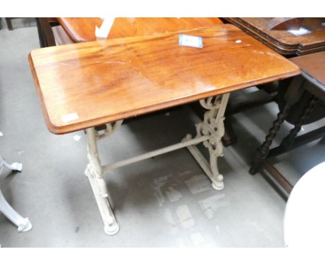 Vintage cast iron rectangular pub table, base painted white 