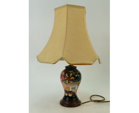 Moorcroft Oberon Lamp by Rachel Bishop with Moorcroft Silk Shade, total height 46cm