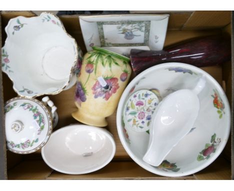 A mixed collection of ceramic items to include Aynsley pembrooke  patterned planter and similar urn, E Radford hand decorativ