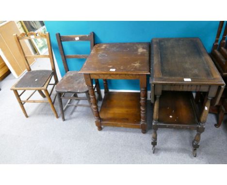 A selection of furniture to include a oak Victorian hall chair and a Edwardian walnut hall chair, a  20th Century oak square 