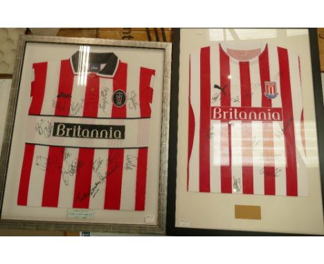 Signed Stoke City FC 2002-2003 Manager and Back Room staff signed framed top together with similar later squad signed item(2)