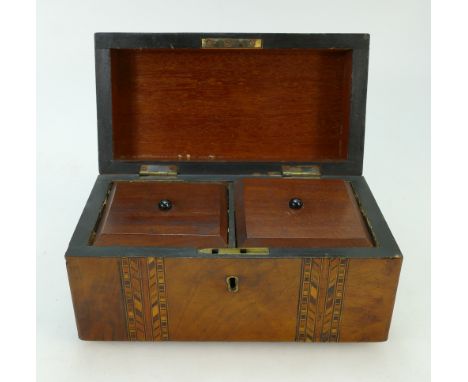 Victorian burr walnut inlaid tea caddy