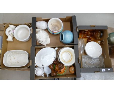 A mixed collection of ceramic items to include vases, tureens, planters etc (4 trays)