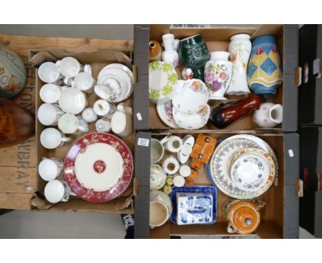 A mixed collection of ceramic items including commemorative mugs, dinner plates, cottage ware, vases etc (3 trays)