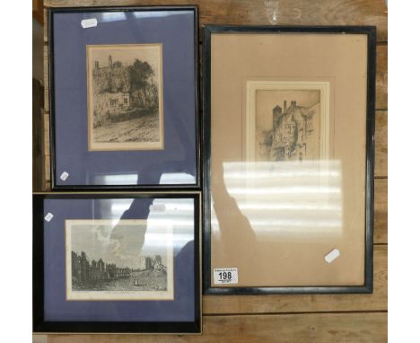 Three early 20th century framed prints with landscape and cottage views(3)