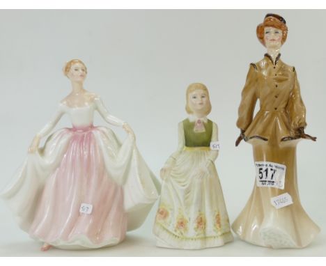 Royal Doulton Lady figures Kate Hannigan HN3088, Goss lady figure Curtsy and unmarked similar figure
