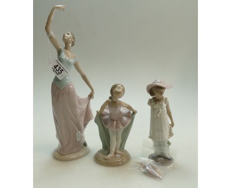 Nao figures x 3 - lady 1204 (35cm) , girl 1151 (19cm) and girl (with fault to arm. umbrella detached)