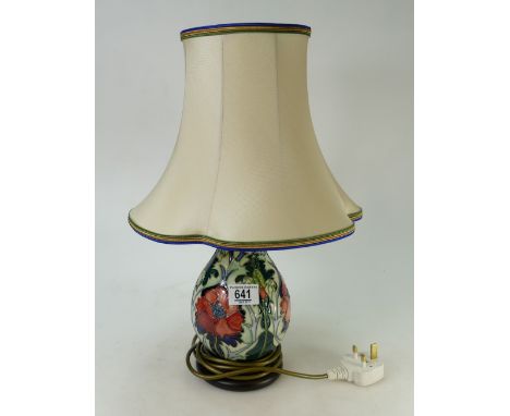 Moorcroft Poppies patterned lamp base &amp; shade(total height 46cm)