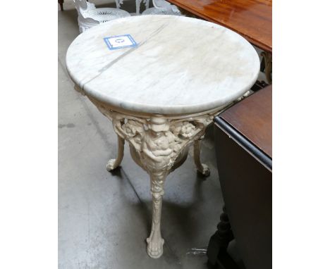 Vintage cast iron Britannia circler pub table, painted white base 