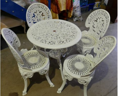 White metal outdoor/ patio table and 4 chairs (5)