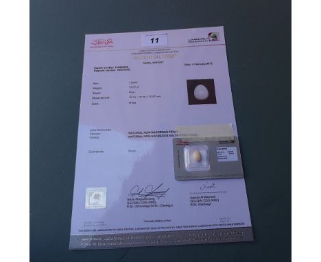 A non-nacreous natural saltwater pearl of drop shape, with certificate gemological report from the Dubai Central Labatory, 10