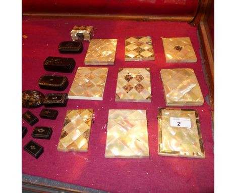 A collection of nine 19th / 20th century mother of pearl and abalone cigarette and card cases, a mother of pearl miniature ca