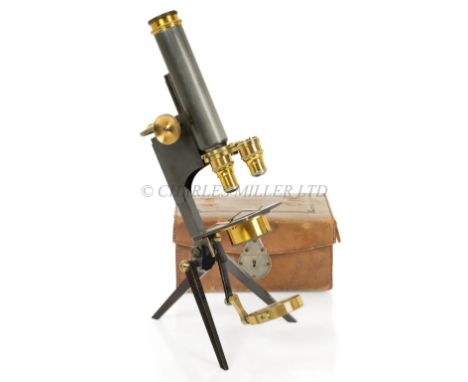 A PORTABLE MICROSCOPE BY R &amp; J BECK, CIRCA 1897constructed in oxidised brass with lacquered brass fittings, signed on the
