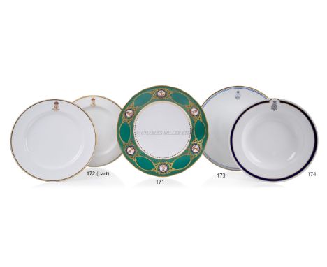 A DESSERT BOWL FROM CHARTERED ROYAL YACHT OPHIR, CIRCA 1901with blue &amp; gilt rim, transfer device for Duke &amp; Duchess o