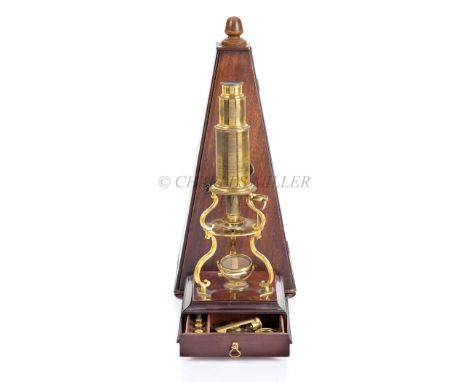 A CULPEPER-TYPE MICROSCOPE, LONDON, CIRCA 1820unsigned, constructed in lacquered brass with rack and pinion focussing, five n