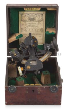 A 3½IN. RADIUS AVIATION SEXTANT BY HENRY HUGHES &amp; SONS LTD FOR THE AIR MINISTRY, CIRCA 1946with crackle-finish T-frame, t