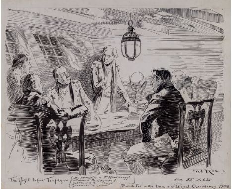 FRED ROE (BRITISH, 1864-1947)The Night Before TrafalgarSigned and dated 'Fred Roe, 1891' (lower left)Charcoal with heightened