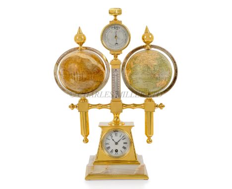 A FINE DESK COMPENDIUM, FRENCH, CIRCA 1880comprising a clock with 2¼in. silvered dial contained in gilt brass tapering case s