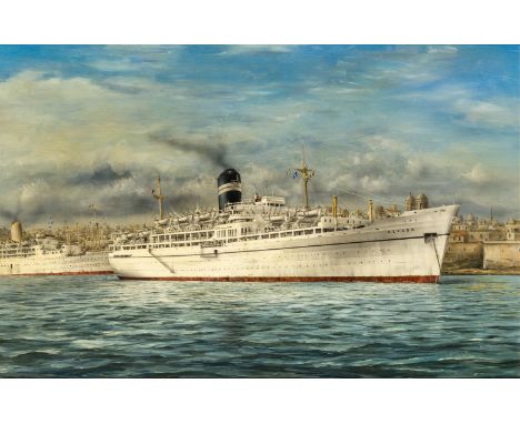 δ ROBERT G. LLOYD (BRITISH, B. 1969)The P&amp;O Liner S.S. 'Nevasa' off Lisbon, circa 1972Signed and dated 'R. G. Lloyd 2001'