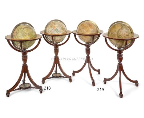 A MATCHED PAIR OF 19TH CENTURY 12IN. LIBRARY GLOBES BY T. M. BARDIN AND S. S. EDKINSthe terrestrial globe published 1824, and
