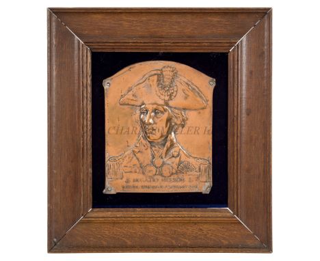 A 1905 CENTENARY COPPER PORTRAIT PLAQUE OF NELSON BY L.F. VON ROSELIEBwith three-quarter shoulder-length profile of Nelson in