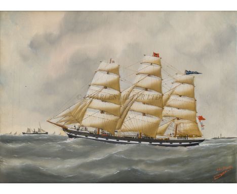 EDOUARD ADAM OF LE HAVRE (1847-1929)The iron clipper 'Ravenscrag' requesting a pilotSigned &amp; dated 'Edw. Adam fils / Dunk