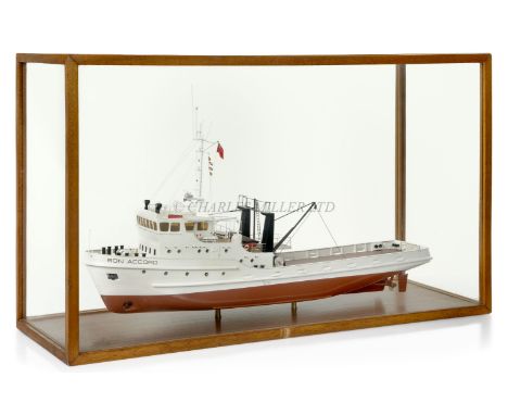 A BOARDROOM MODEL OF THE RESEARCH SURVEY VESSEL BON ACCORD, 1969a 29in. carved hull painted white to the waterline and red be