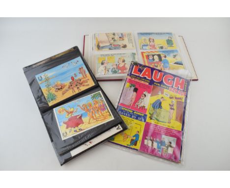A collection of vintage 'saucy' / 'nudey postcards (2 albums) together with 'Laugh Parade' comic book. (3)  Viewing recommend