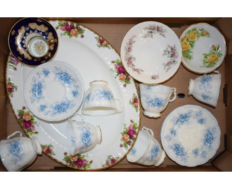 Royal Albert tea ware to include a large oval platter in the Old Country Roses, 6 cups, 5 saucers, and 6 side plates in the T