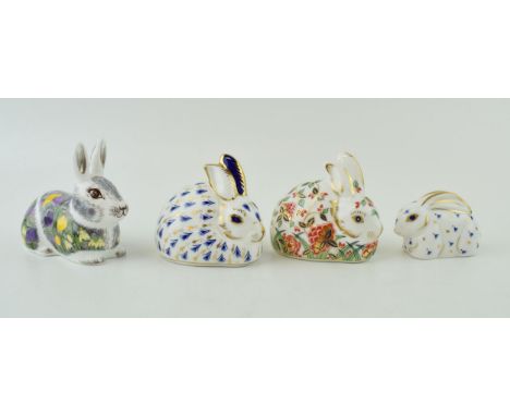 Four Royal Crown Derby paperweights, Collectors Guild Exclusive Meadow Rabbit, Rabbit, one of the original six paperweights f