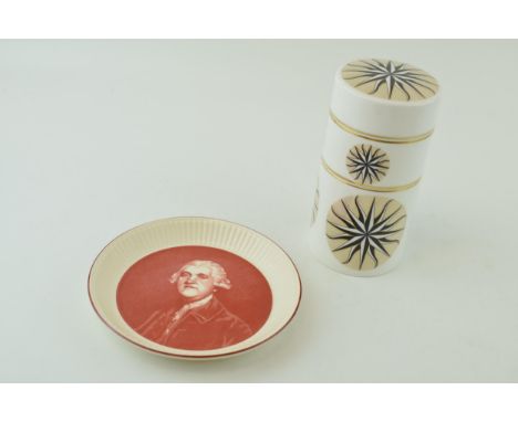 Wedgwood three in one cylindrical cigarette box, lighter and ashtray set. Height 17cm. Together Josiah Wedgwood 250th Anniver