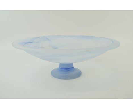 A 20th century iridescent glass pedestal bowl with swirling decoration, 32cm diameter.  In good condition, some light surface