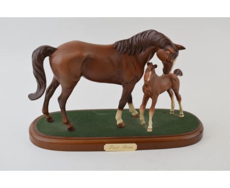 Beswick First Born horse and foal tableau on wooden base.  In good condition with no obvious damage or restoration.