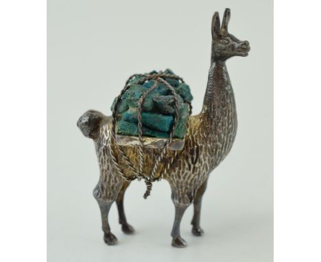 Silver model of an alpaca / llama, with semi precious stones, 75.0g, 8cm tall.  