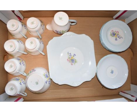 Shelley tea service in the Bluebells pattern 13746 to include six trios, sandwich plate sugar and cream. (21)  