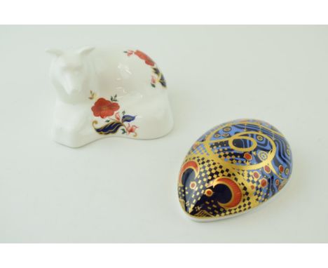 Royal Crown Derby paperweights in the form of a ladybird mouse and one other, first quality without stoppers (2).  In good co