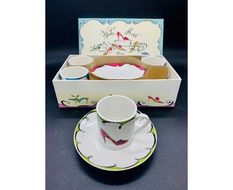 Set of four boxed espresso cups and saucers, Haute shoes by Rosama 