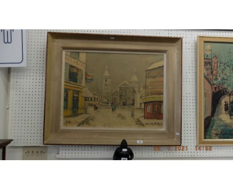A framed lithograph, French Street scene, 64cms x 80cms