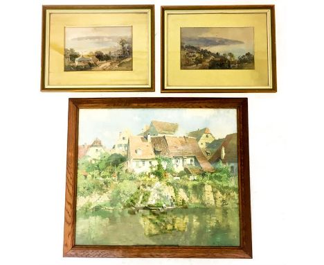 Signature indistinct, A pair of early 20th century, framed, gilt-mounted and glazed watercolours depicting attractive coastal