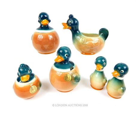 A Goebel duck themed cruet and jam pot set.