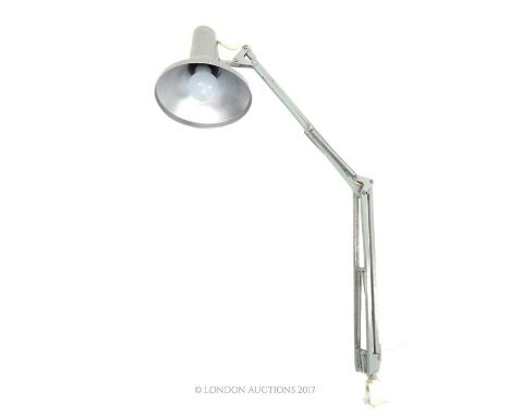 A vintage, grey-painted, Angle-poise lamp with extending arm, Shade dia: 18.5 cm.