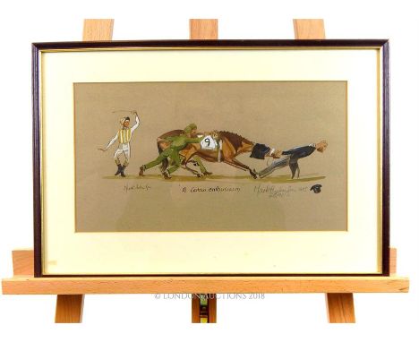 A limited edition horse racing print, 'A Certain Enthusiasm', signed, dated 1985, and numbered 26/90, sight size 21 x 37cm.
