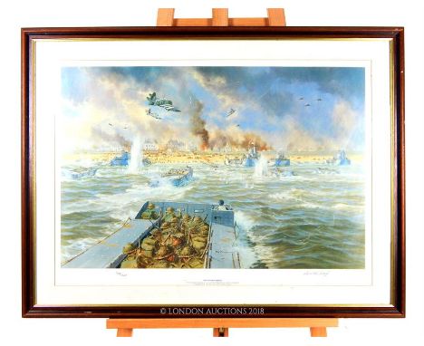 Rex Phillips (Royal Navy), A large, signed, colour print of the Normandy landings from the original painting, entitled, 'The 