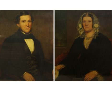 BRITISH SCHOOL (19th Century) PORTRAIT OF A SEATED GENTLEMAN HOLDING A BOOK; PORTRAIT OF A SEATED LADY WITH A LACE BONNET Oil