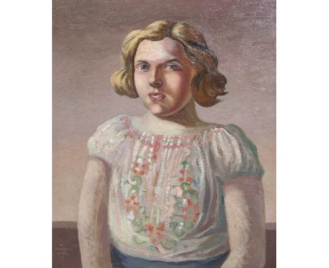 •WILLIAM DRUMMOND BONE RSW, ARSA (Scottish 1907 - 1979) PORTRAIT OF A GIRL Oil on canvas, signed and dated 1955, 61.5 x 51.5c